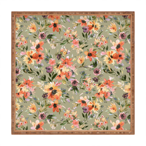 Ninola Design Botanic Retreat Floral Oleander Whimsical Teal Green Square Tray