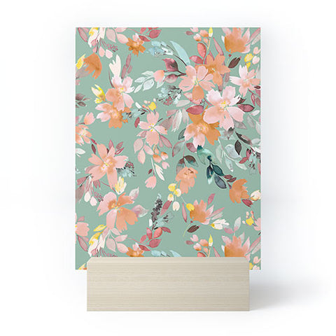 Ninola Design Botanic Retreat Floral Oleander Whimsical Teal Green Mini Art Print