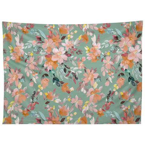 Ninola Design Botanic Retreat Floral Oleander Whimsical Teal Green Tapestry