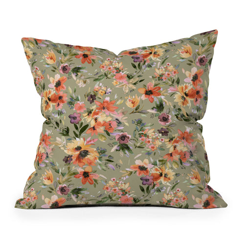Ninola Design Botanic Retreat Floral Oleander Whimsical Teal Green Outdoor Throw Pillow