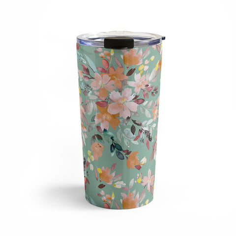 Ninola Design Botanic Retreat Floral Oleander Whimsical Teal Green Travel Mug
