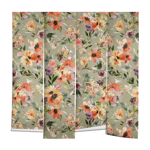 Ninola Design Botanic Retreat Floral Oleander Whimsical Teal Green Wall Mural