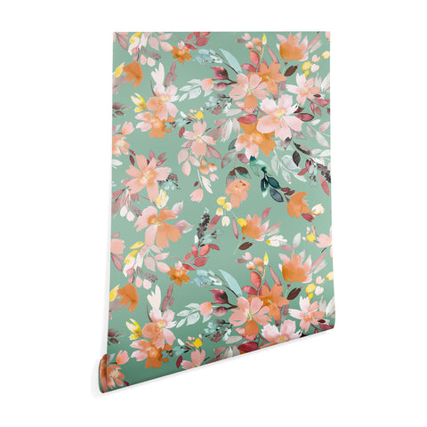 Ninola Design Botanic Retreat Floral Oleander Whimsical Teal Green Wallpaper
