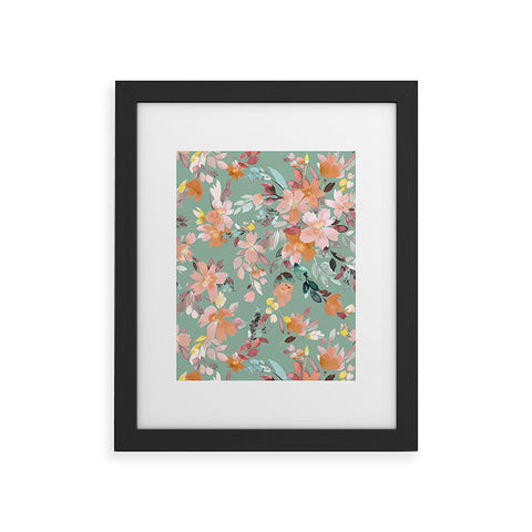 Ninola Design Botanic Retreat Floral Oleander Whimsical Teal Green Framed Art Print