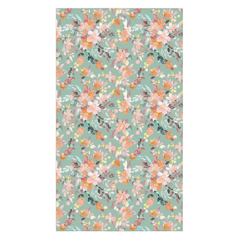 Ninola Design Botanic Retreat Floral Oleander Whimsical Teal Green Tablecloth