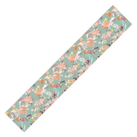 Ninola Design Botanic Retreat Floral Oleander Whimsical Teal Green Table Runner