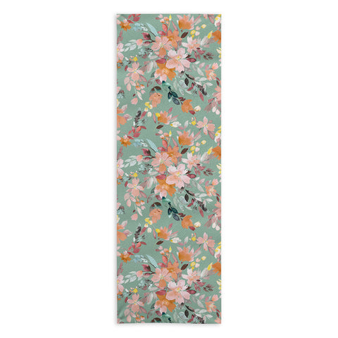 Ninola Design Botanic Retreat Floral Oleander Whimsical Teal Green Yoga Towel
