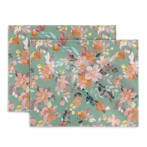 Ninola Design Botanic Retreat Floral Oleander Whimsical Teal Green Placemat