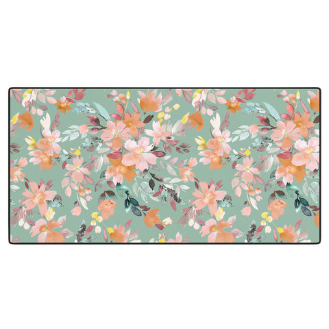 Ninola Design Botanic Retreat Floral Oleander Whimsical Teal Green Desk Mat