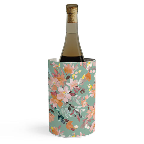 Ninola Design Botanic Retreat Floral Oleander Whimsical Teal Green Wine Chiller