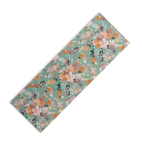 Ninola Design Botanic Retreat Floral Oleander Whimsical Teal Green Yoga Mat