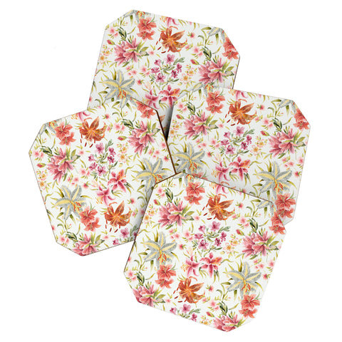 Ninola Design Botanic Retreat Lily Lush Floral Orange Green Coaster Set