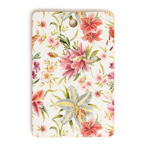 Ninola Design Botanic Retreat Lily Lush Floral Orange Green Cutting Board Rectangle