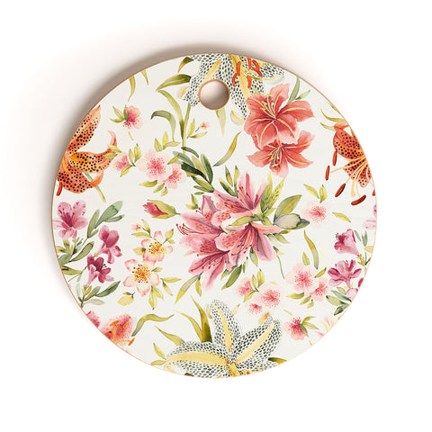 Ninola Design Botanic Retreat Lily Lush Floral Orange Green Cutting Board Round