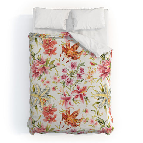 Ninola Design Botanic Retreat Lily Lush Floral Orange Green Duvet Cover