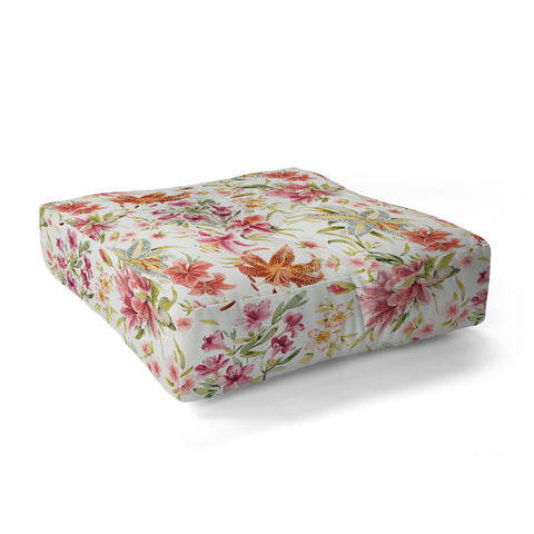 Ninola Design Botanic Retreat Lily Lush Floral Orange Green Floor Pillow Square