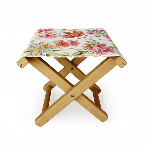 Ninola Design Botanic Retreat Lily Lush Floral Orange Green Folding Stool