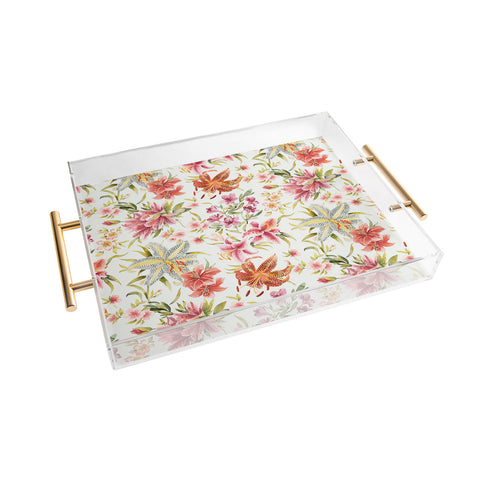 Ninola Design Botanic Retreat Lily Lush Floral Orange Green Acrylic Tray