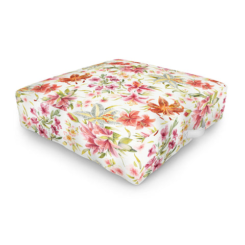 Ninola Design Botanic Retreat Lily Lush Floral Orange Green Outdoor Floor Cushion