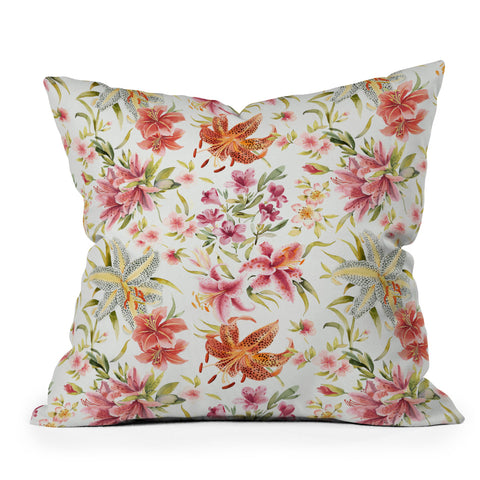Ninola Design Botanic Retreat Lily Lush Floral Orange Green Outdoor Throw Pillow