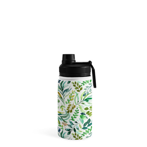 Ninola Design Botanic Retreat Loose Botanical Leaves Watercolor Green Water Bottle