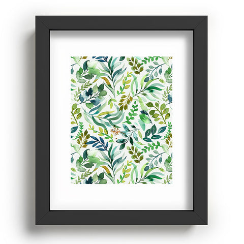 Ninola Design Botanic Retreat Loose Botanical Leaves Watercolor Green Recessed Framing Rectangle