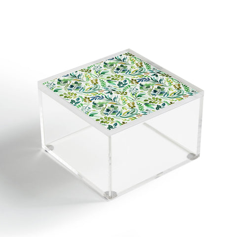 Ninola Design Botanic Retreat Loose Botanical Leaves Watercolor Green Acrylic Box