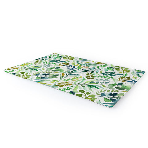 Ninola Design Botanic Retreat Loose Botanical Leaves Watercolor Green Area Rug