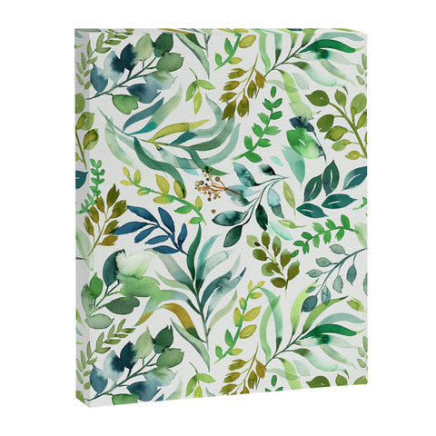 Ninola Design Botanic Retreat Loose Botanical Leaves Watercolor Green Art Canvas