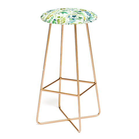 Ninola Design Botanic Retreat Loose Botanical Leaves Watercolor Green Bar Stool