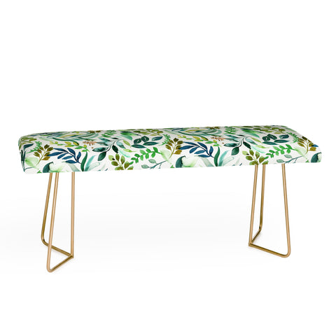 Ninola Design Botanic Retreat Loose Botanical Leaves Watercolor Green Bench