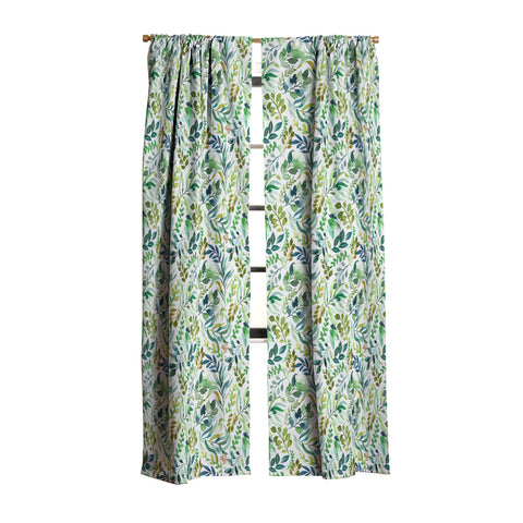 Ninola Design Botanic Retreat Loose Botanical Leaves Watercolor Green Blackout Window Curtain