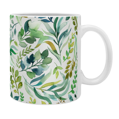 Ninola Design Botanic Retreat Loose Botanical Leaves Watercolor Green Coffee Mug