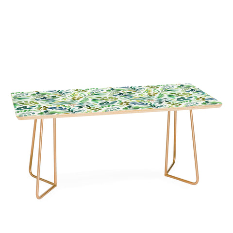 Ninola Design Botanic Retreat Loose Botanical Leaves Watercolor Green Coffee Table
