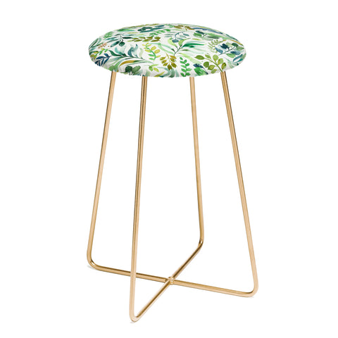 Ninola Design Botanic Retreat Loose Botanical Leaves Watercolor Green Counter Stool