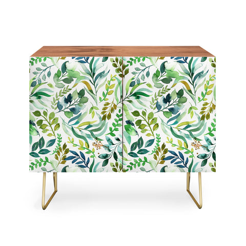 Ninola Design Botanic Retreat Loose Botanical Leaves Watercolor Green Credenza