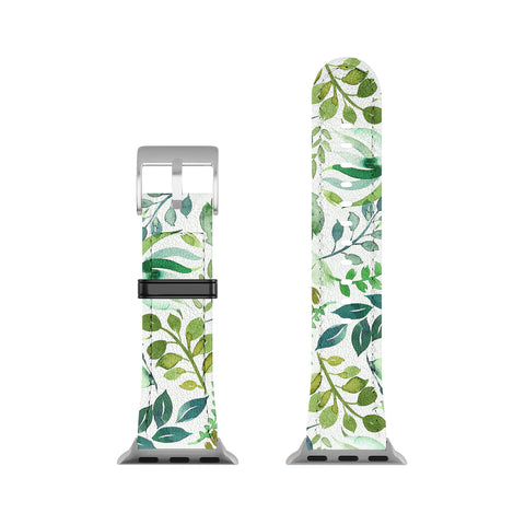 Ninola Design Botanic Retreat Loose Botanical Leaves Watercolor Green Apple Watch Band