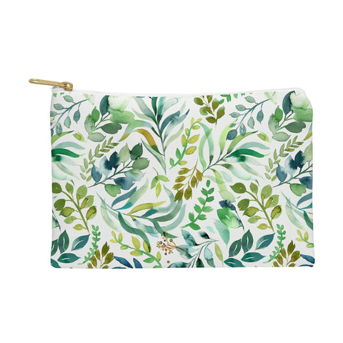 Ninola Design Botanic Retreat Loose Botanical Leaves Watercolor Green Pouch
