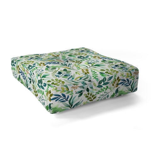 Ninola Design Botanic Retreat Loose Botanical Leaves Watercolor Green Floor Pillow Square