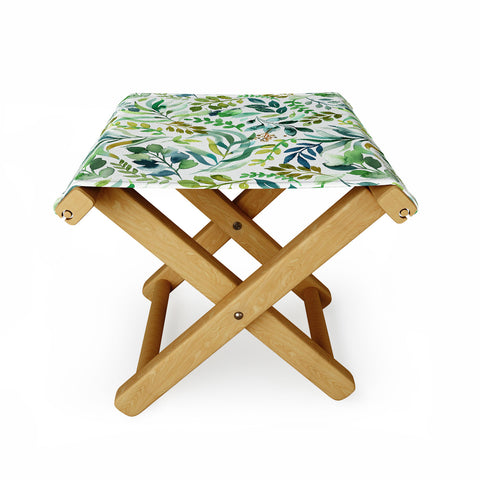 Ninola Design Botanic Retreat Loose Botanical Leaves Watercolor Green Folding Stool