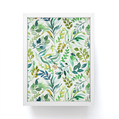 Ninola Design Botanic Retreat Loose Botanical Leaves Watercolor Green Framed Mini Art Print
