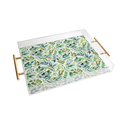 Ninola Design Botanic Retreat Loose Botanical Leaves Watercolor Green Acrylic Tray