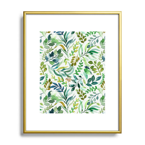 Ninola Design Botanic Retreat Loose Botanical Leaves Watercolor Green Metal Framed Art Print