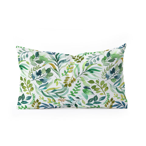 Ninola Design Botanic Retreat Loose Botanical Leaves Watercolor Green Oblong Throw Pillow