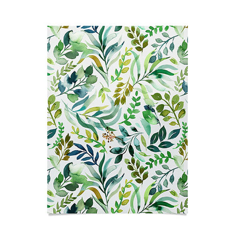 Ninola Design Botanic Retreat Loose Botanical Leaves Watercolor Green Poster