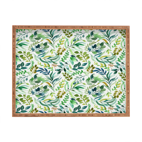Ninola Design Botanic Retreat Loose Botanical Leaves Watercolor Green Rectangular Tray