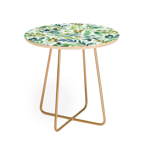 Ninola Design Botanic Retreat Loose Botanical Leaves Watercolor Green Round Side Table