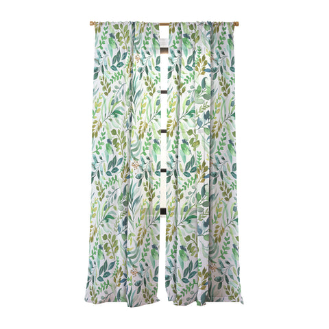 Ninola Design Botanic Retreat Loose Botanical Leaves Watercolor Green Sheer Non Repeat