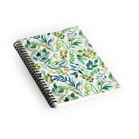 Ninola Design Botanic Retreat Loose Botanical Leaves Watercolor Green Spiral Notebook