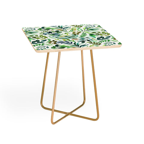 Ninola Design Botanic Retreat Loose Botanical Leaves Watercolor Green Side Table